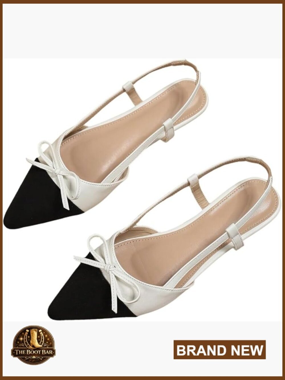 Color Block Bow Pointed Toe Slingback Flat Sandals Office Dressy Shoes